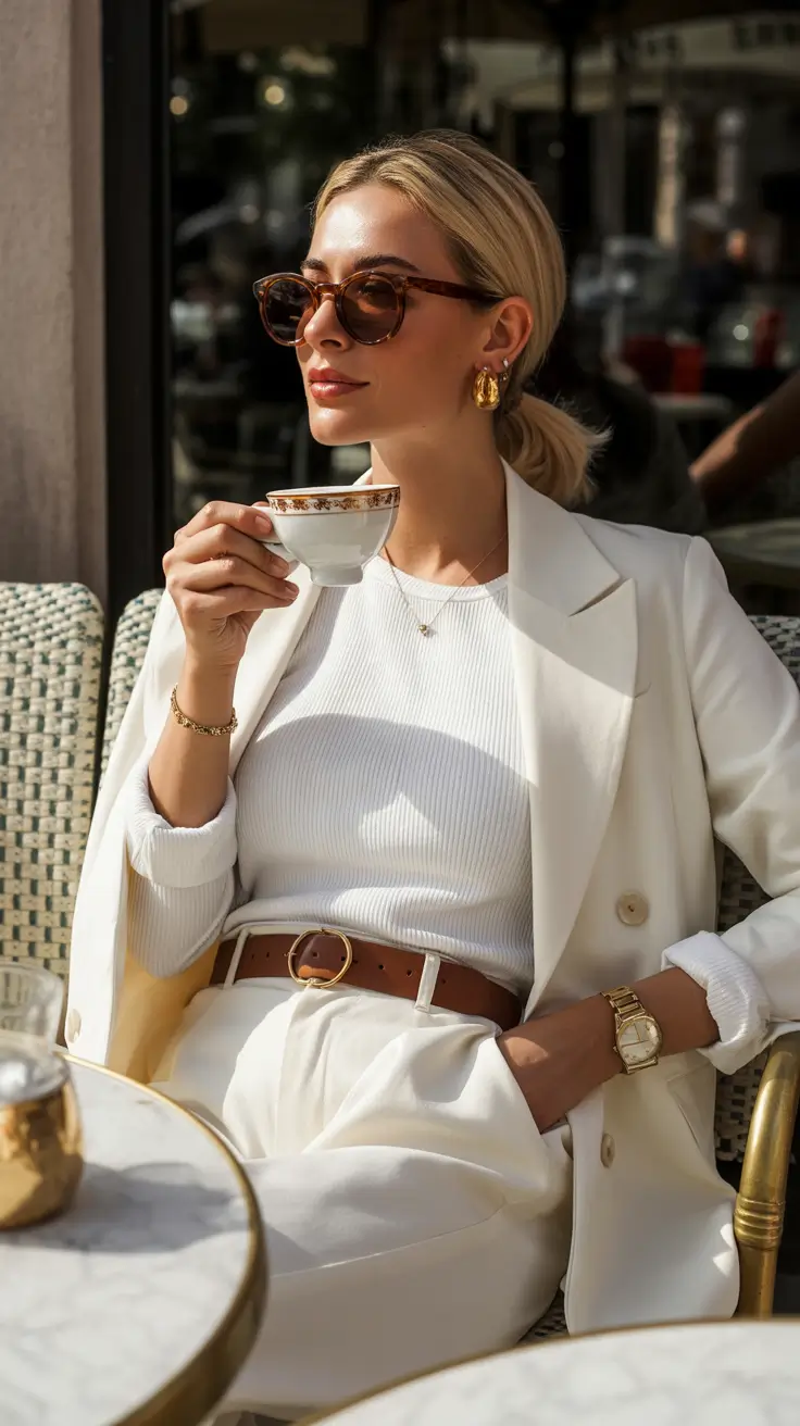 fall 2025 business casual fashion inspiration Ivory Ease: Chic Neutrals on the Patio