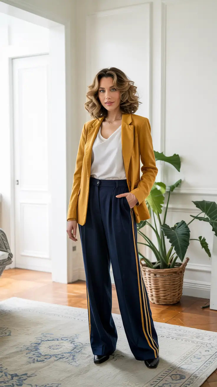fall 2025 business casual fashion inspiration Track Stripe Tailoring: Sporty Meets Sharp