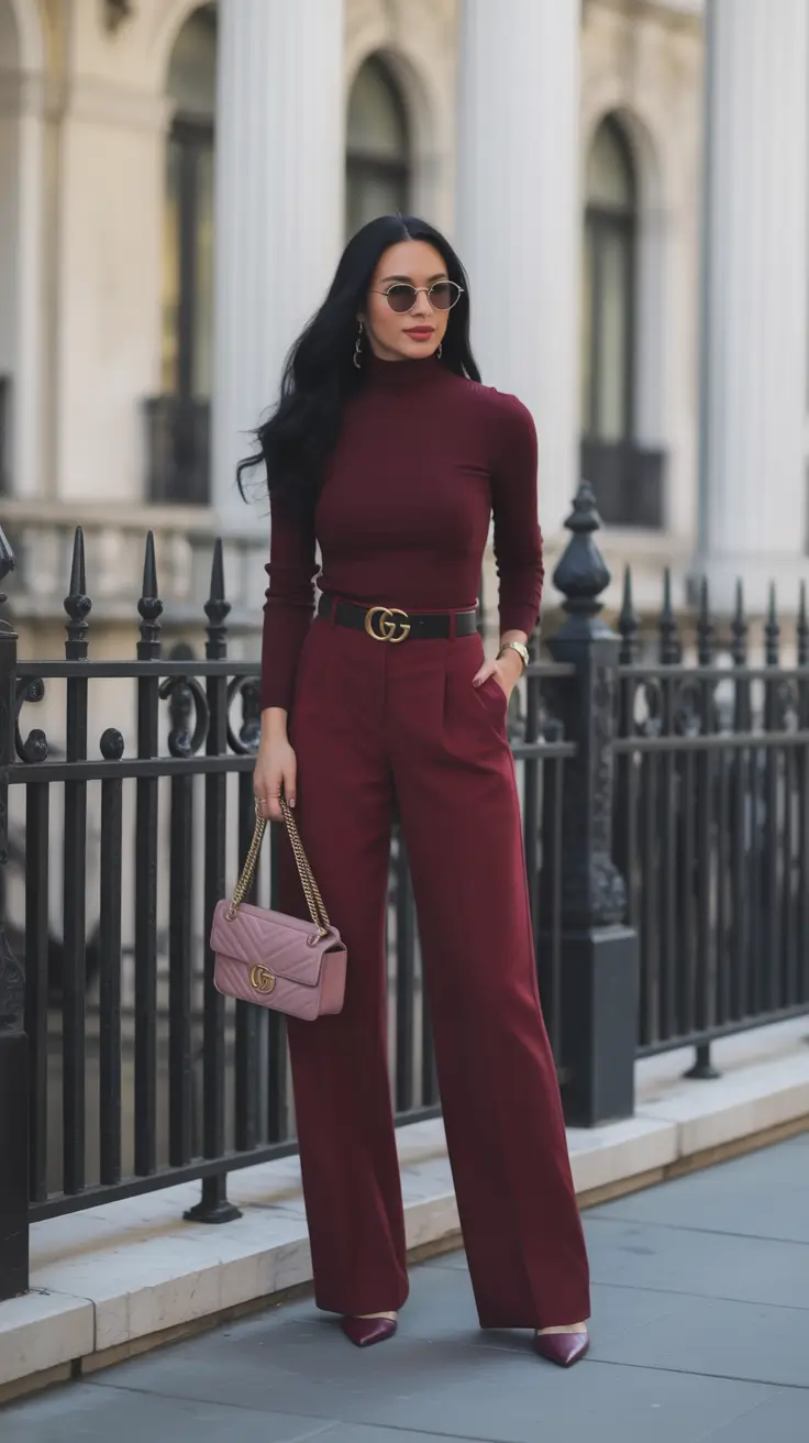 fall 2025 business casual fashion inspiration Berry Monochrome: Sophistication in One Shade