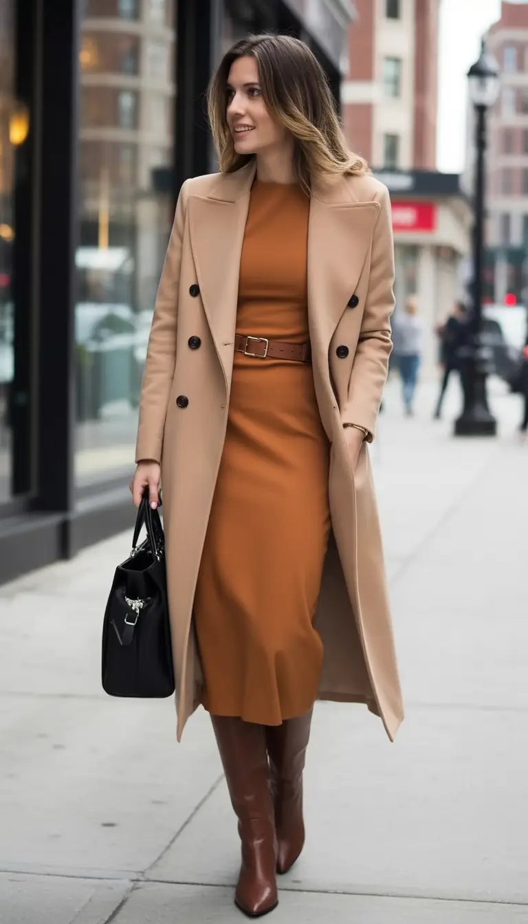 fall 2025 business casual fashion inspiration Elevated Monochrome: All in Caramel