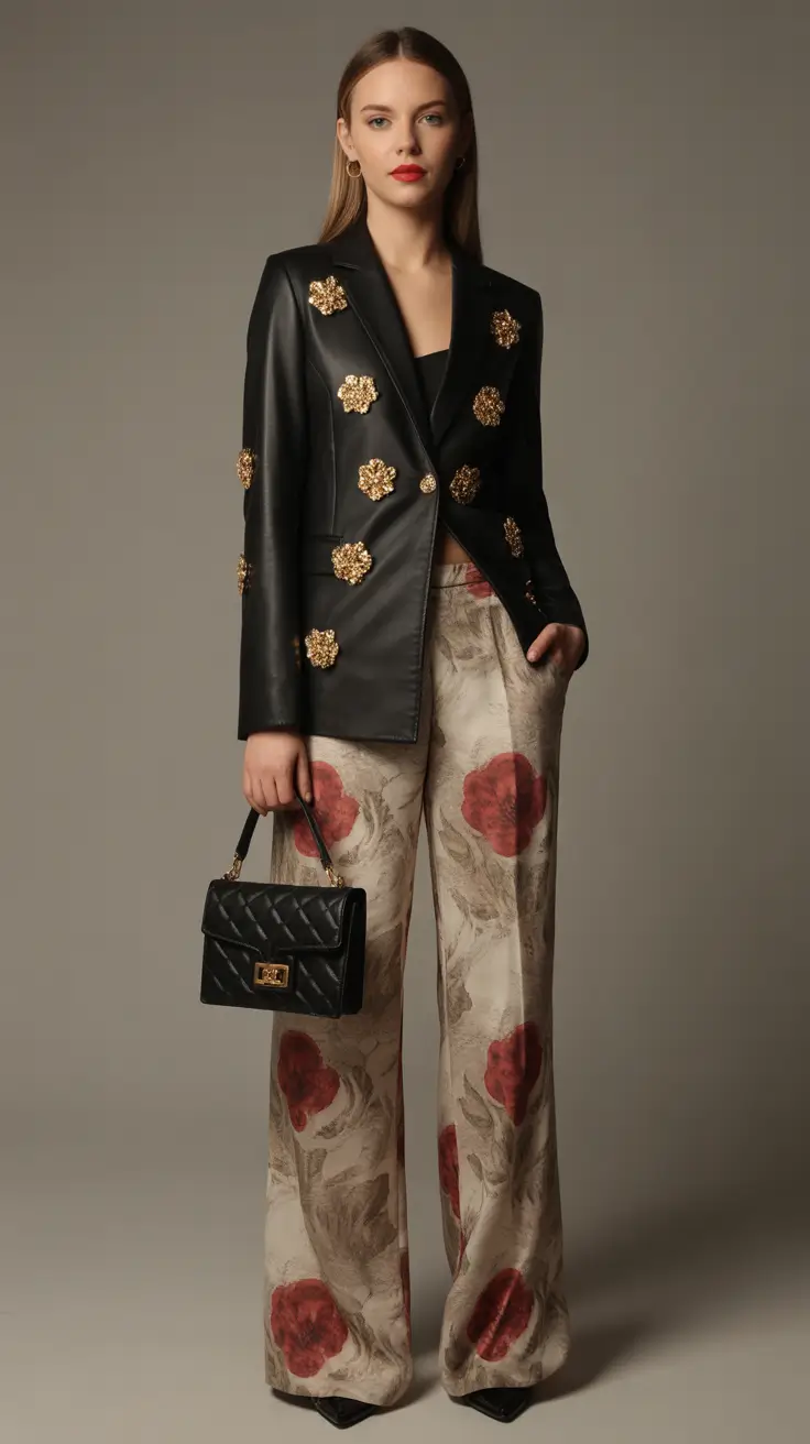 fall 2025 business casual fashion inspiration Maximal Mood: Florals and Leather in Balance