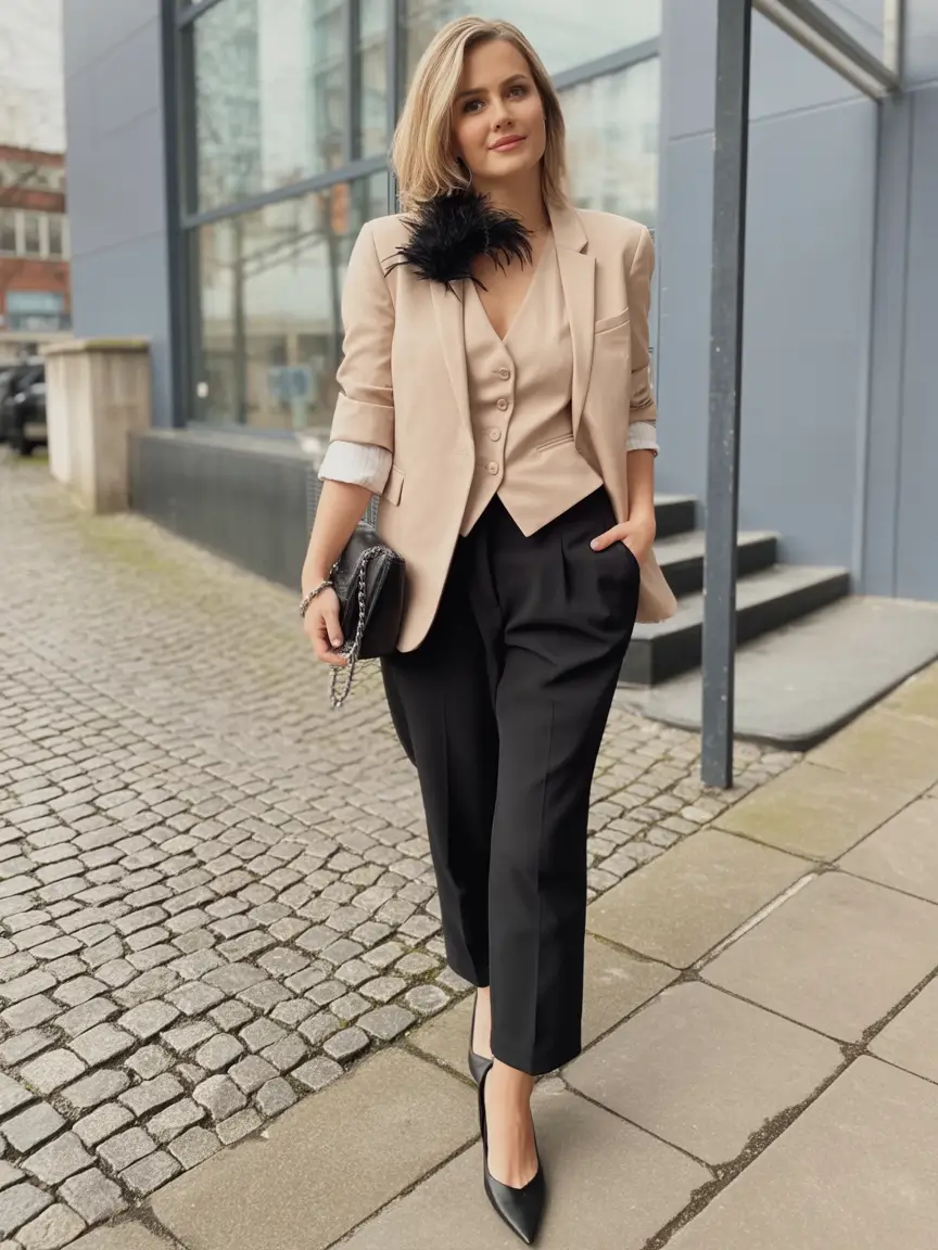 fall 2025 business casual fashion inspiration Soft Edge: Tailored Neutrals with a Twist
