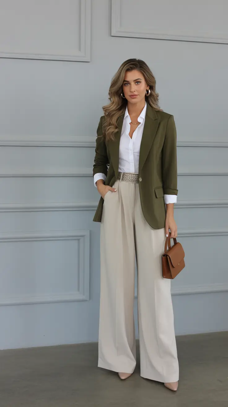 fall 2025 business casual fashion inspiration Soft Utility: Relaxed Power with Earthy Greens