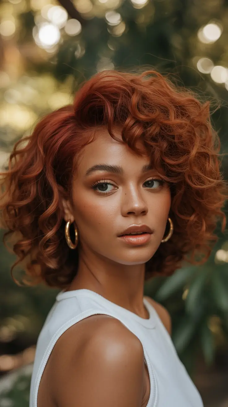 Fall hair color for black women Spiced Auburn Crop with Side Part