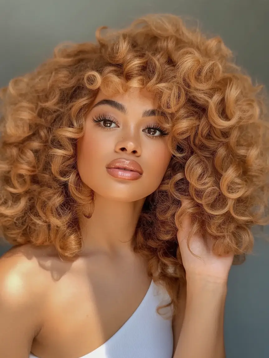 Fall hair color for black women Golden Apricot Spiral Curls