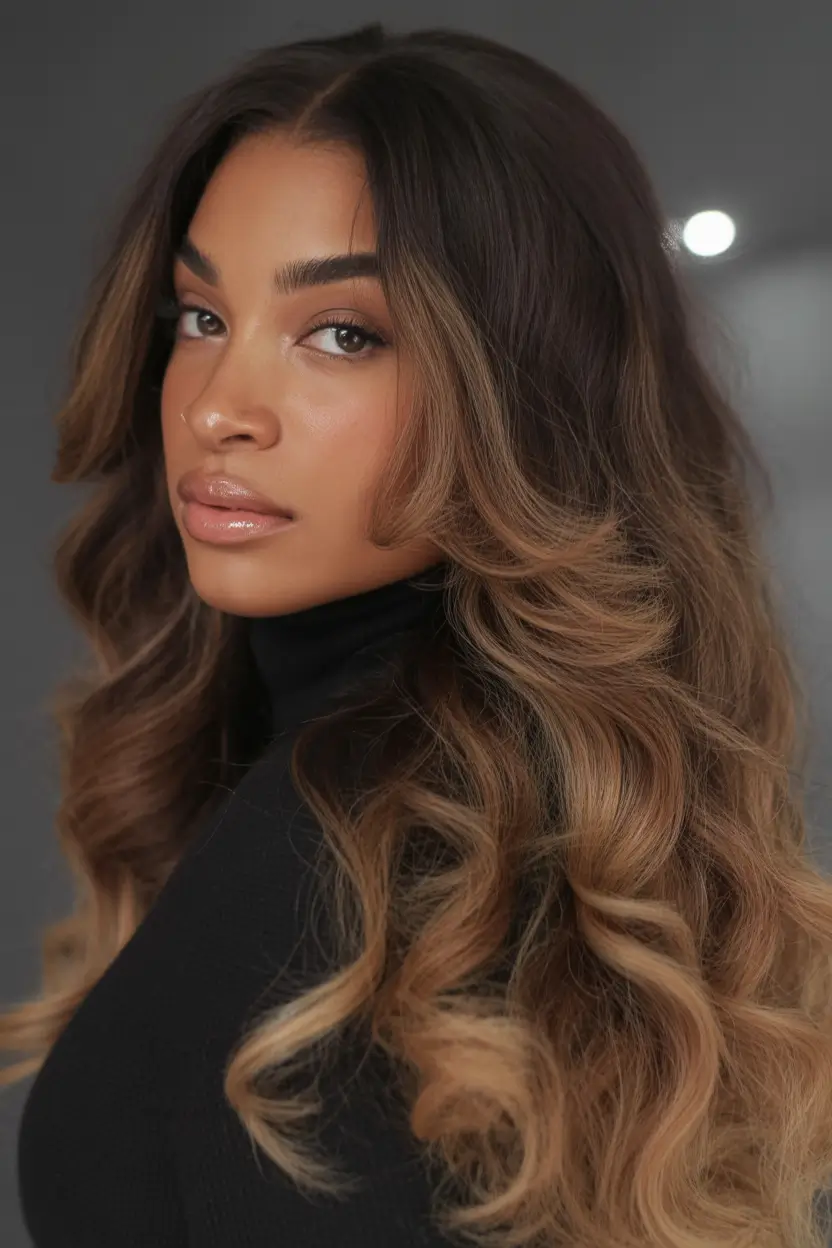 Fall hair color for black women Toffee Bronde Glam Waves