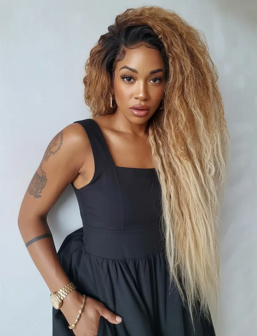 Fall hair color for black women Bronde Lion’s Mane with Root Melt
