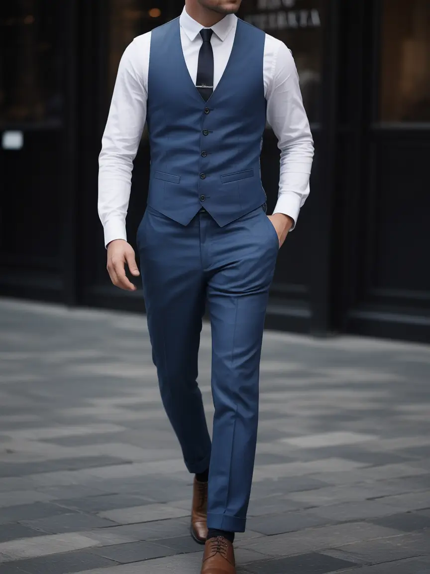 fall business casual styles for men 2025+The Blue Vest Look That Means Business