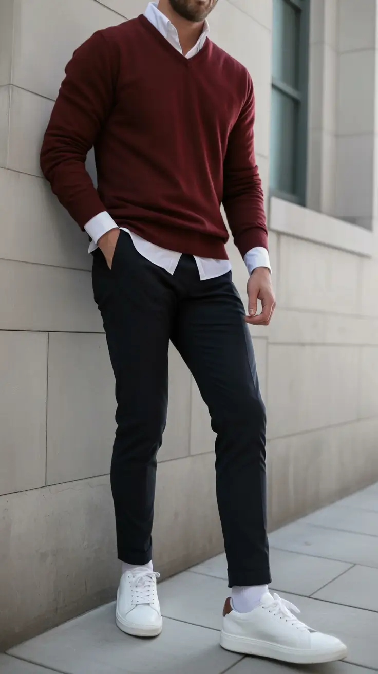 fall business casual styles for men 2025+Burgundy & Crisp: Ivy League Inspired