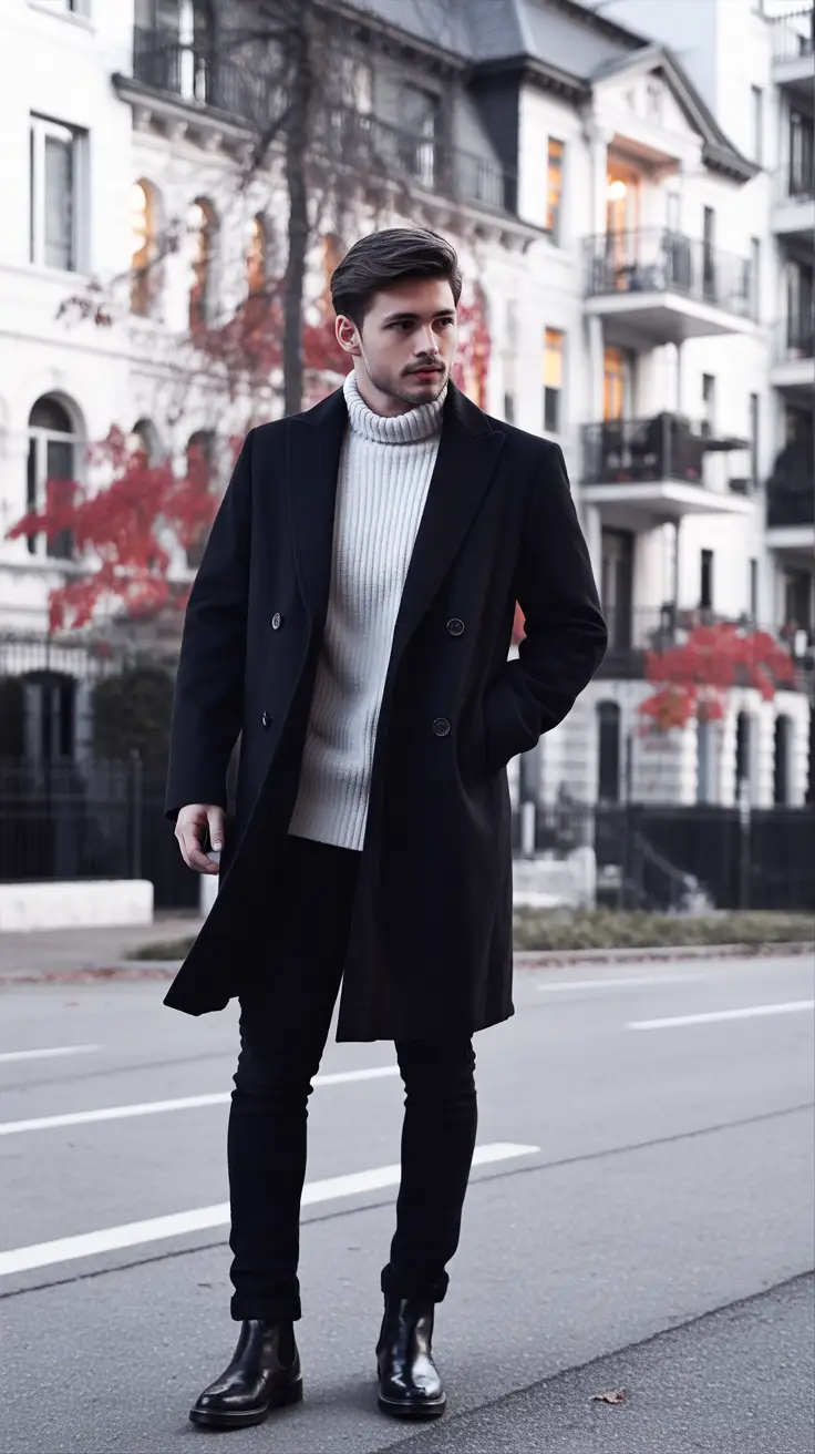 fall business casual styles for men 2025+Winter White with Sharp Black Contrast