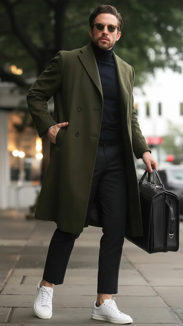 fall business casual styles for men 2025+Army Green & Midnight: Street Sophistication