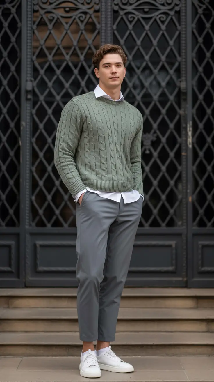fall business casual styles for men 2025+Muted Green & Grey: The Effortless Academic