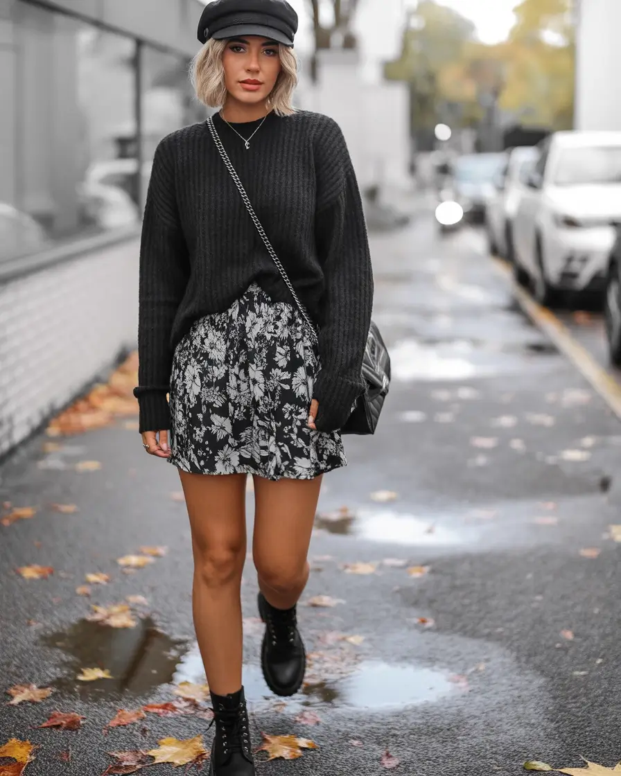 fall outfits ideas 2025 Rainy Day Florals with Attitude