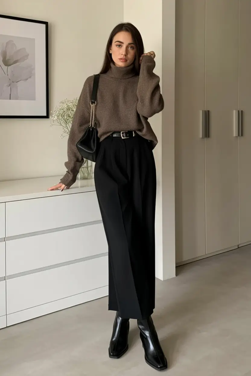 fall outfits ideas 2025 Tailored Calm: Turtlenecks Meet Trousers