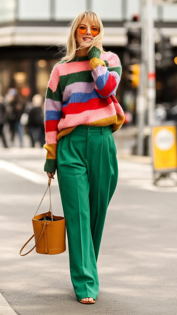 fall outfits ideas 2025 Color Confidence: Rainbow Stripe Boldness