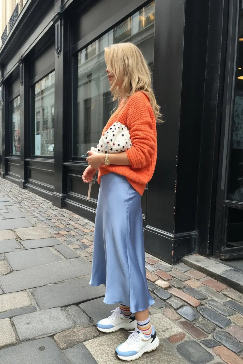 fall outfits ideas 2025 Color Pop & Satin: Unexpected Harmony