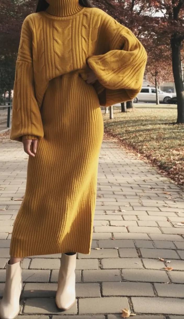 fall outfits ideas 2025 Autumn Gold: The Sweater Dress Statement