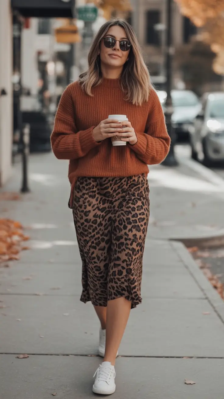 fall outfits ideas 2025 Cozy Wildcard: Knit Meets Bold Print