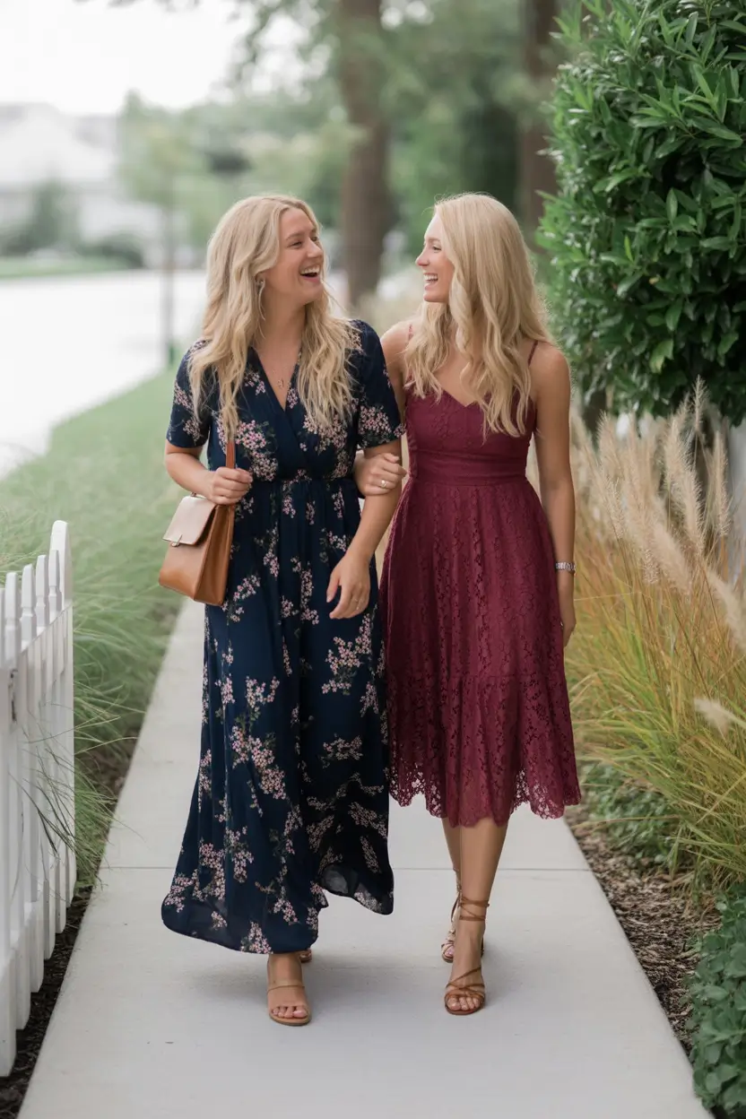 fall wedding guest dress ideas 2025 Lace and Florals for a Relaxed Dress Code