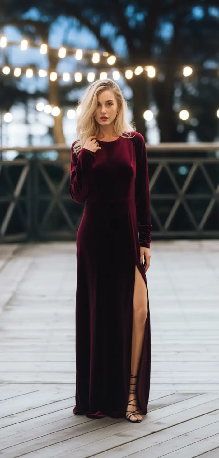 fall wedding guest dress ideas 2025 Burgundy Velvet With a Side of Drama