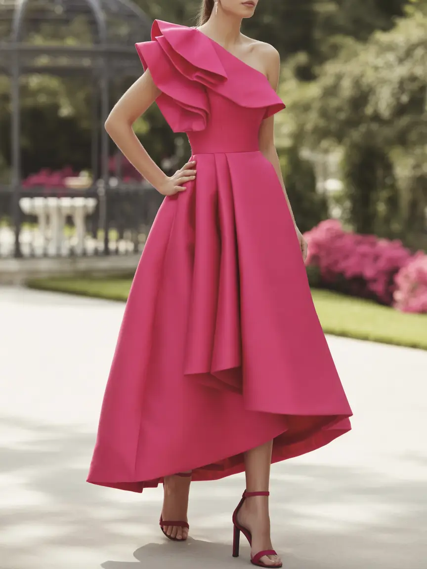 fall wedding guest dress ideas 2025 Fuchsia Flair with High-Impact Volume