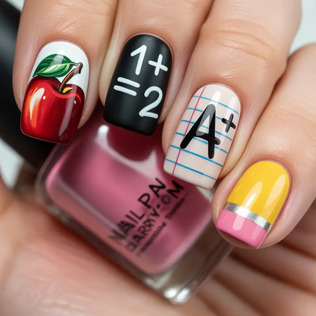 first day of school nails 2025+Apple Season Chic for the A+ Girl