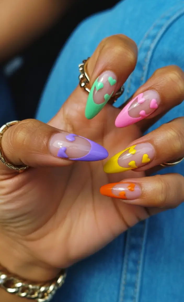 first day of school nails 2025+Neon Hearts, Sharp Minds