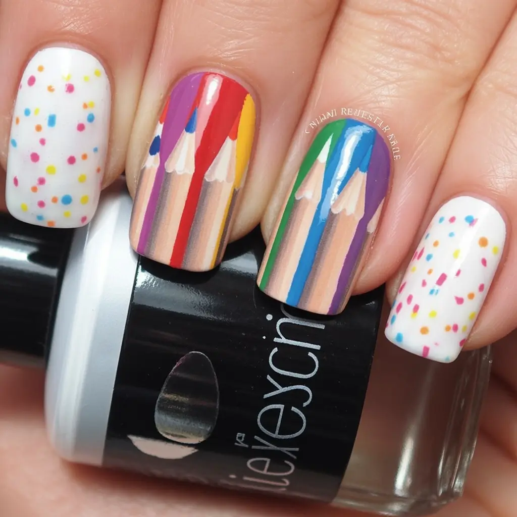 first day of school nails 2025+Color Pencils & Confetti Dreams