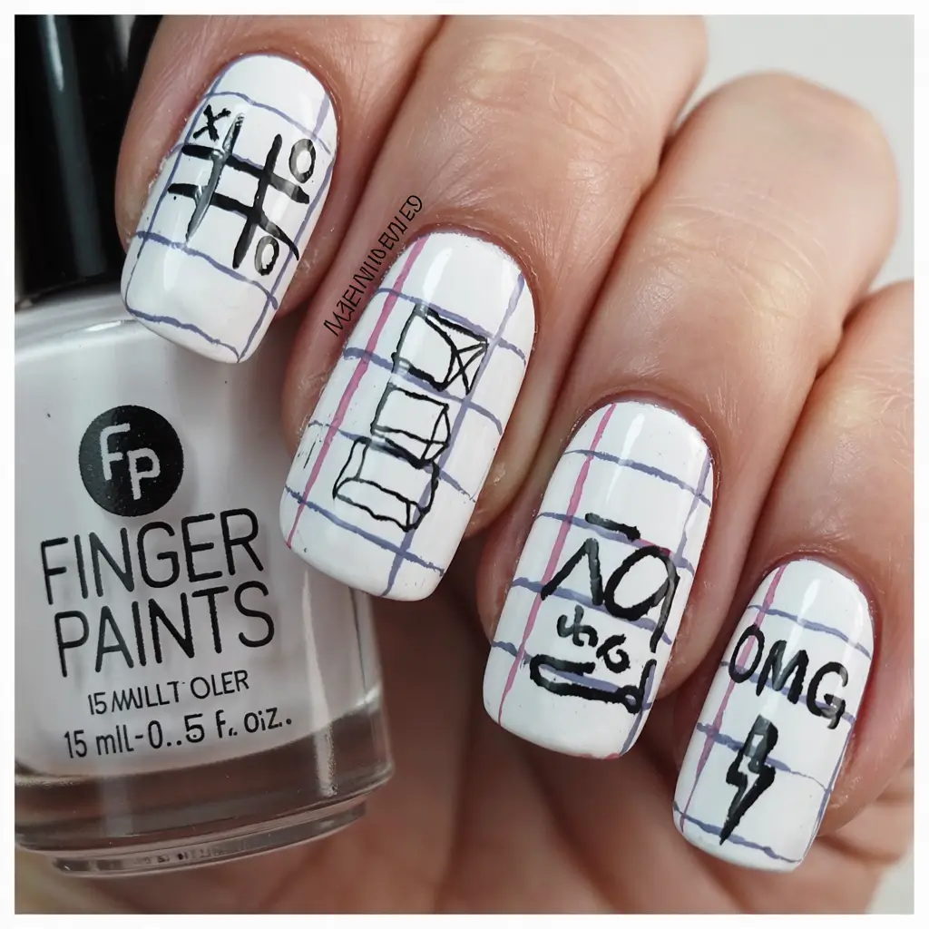 first day of school nails 2025+Notebook Scribble Sass