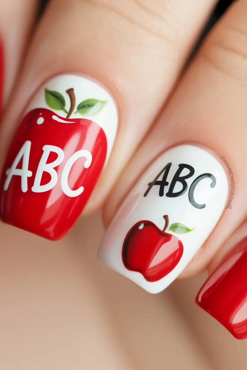 first day of school nails 2025+Red Apple Rules