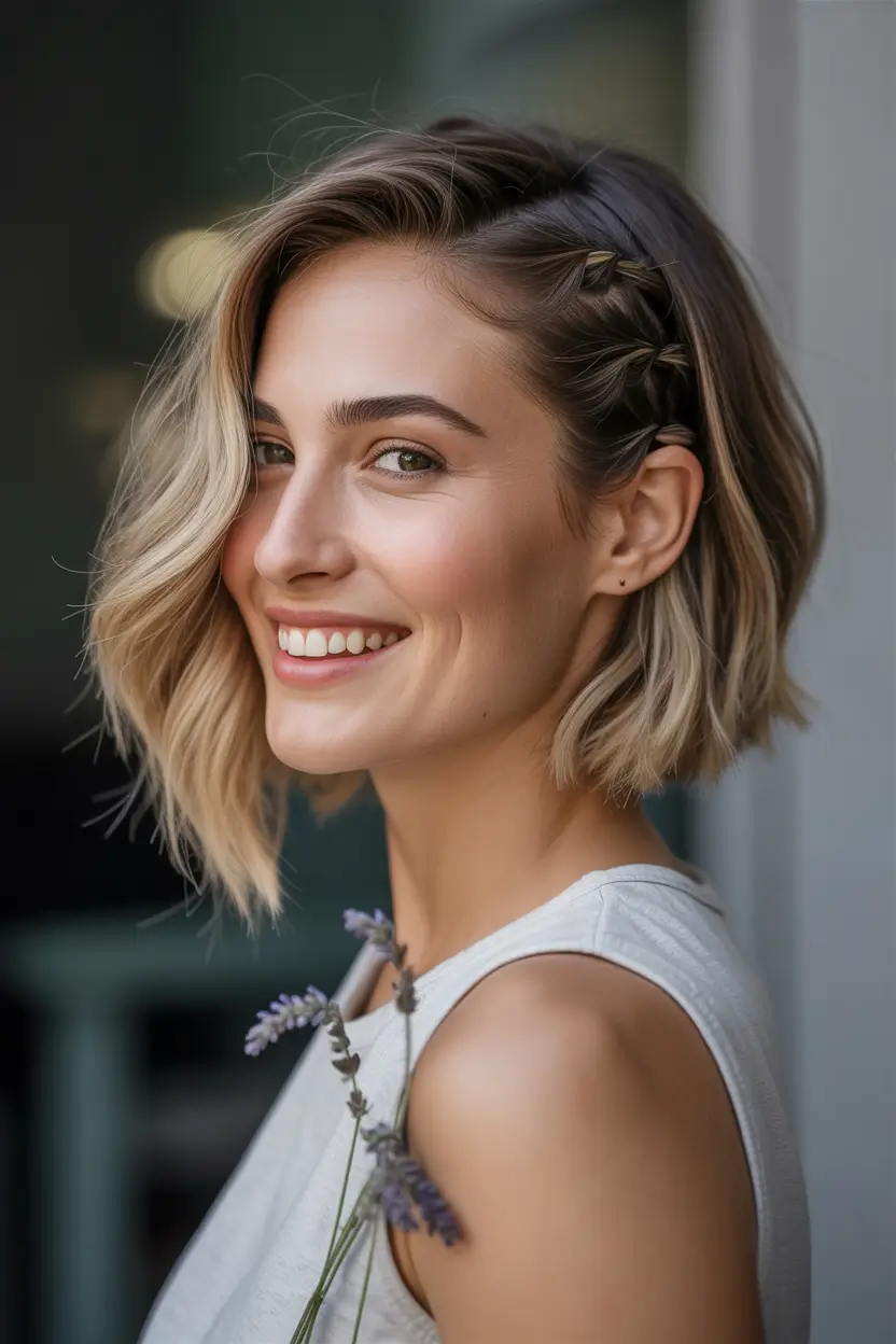 labor day hairstyles+Side Braided Bob with a Twist