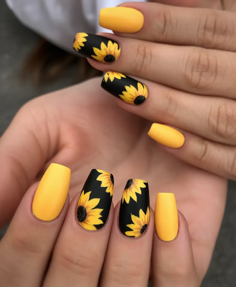 labor day nails Sunflower Pop with a Matte Finish
