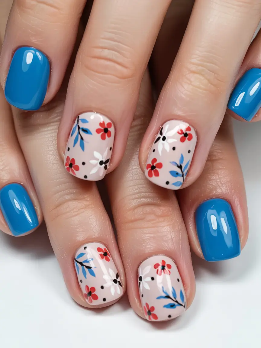 labor day nails Patriotic Daisies on Shorties