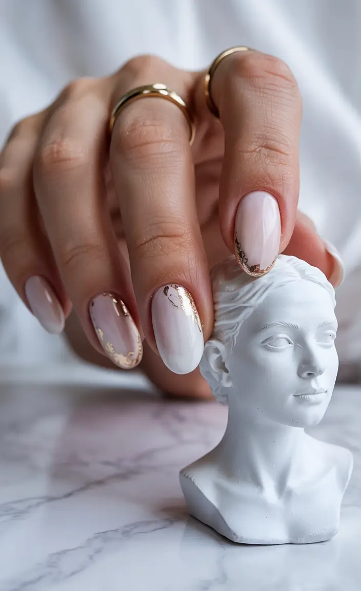 labor day nails Soft Marble with Gold Foil