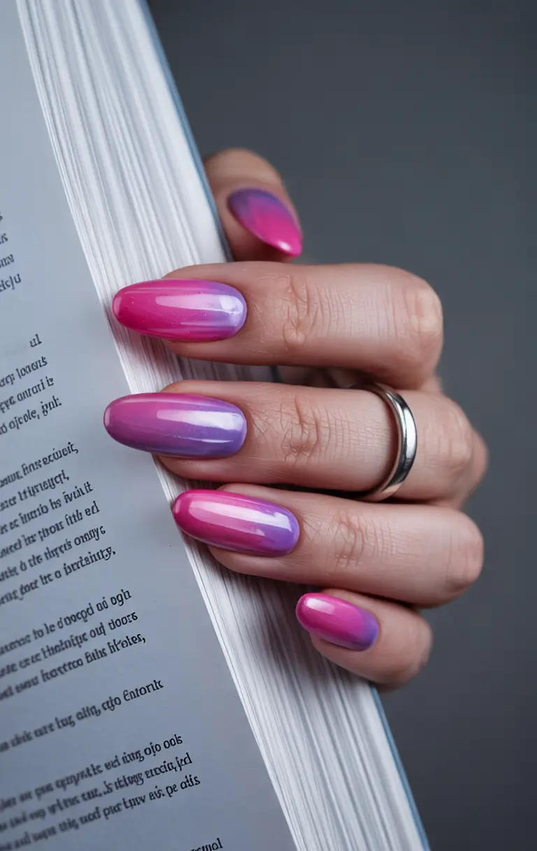 labor day nails Glossy Fuchsia-Purple Ombré