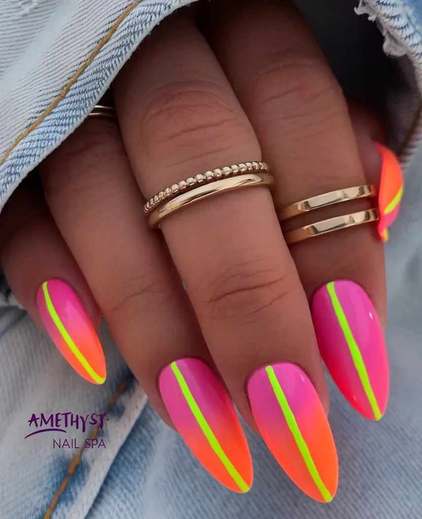 labor day nails Neon Pop Stripe Party