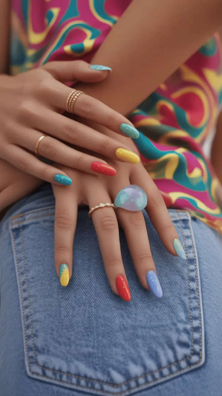 labor day nails Rainbow Retro for the Bold Ones
