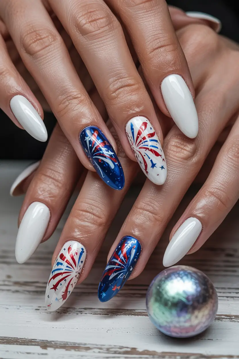 labor day nails Firework Burst of Color