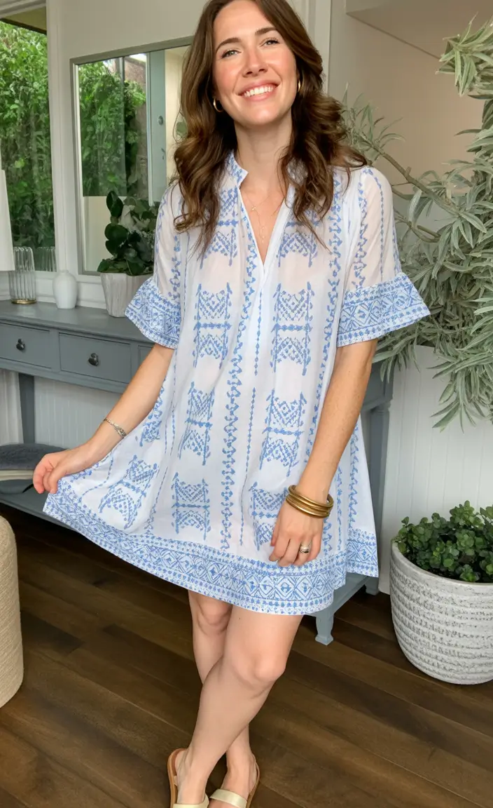 labor day outfits Breezy Blue Embroidered Tunic Dress Vibes