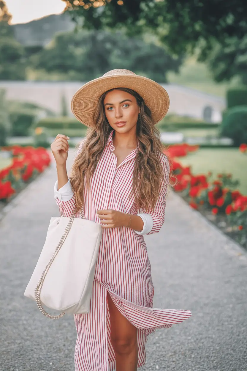 labor day outfits Red & White Stripe Shirtdress Elegance