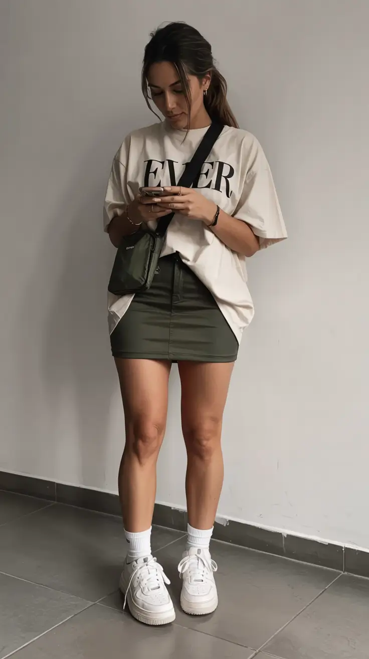 labor day outfits Minimalist Edge with an Oversized Tee & Mini Skirt