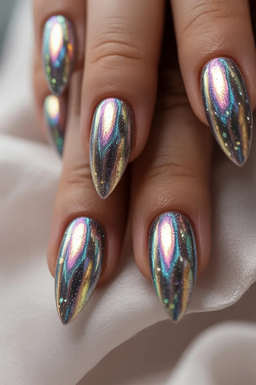August nails color Galaxy Chrome for a Cosmic Twist