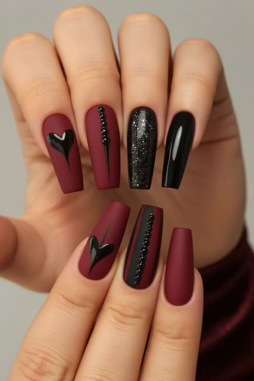 August nails color Deep Wine Meets Midnight Black Drama