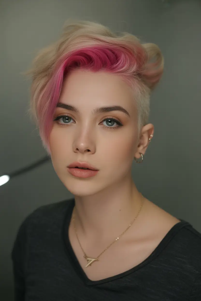 August haicuts Undercut Fade With Neon-Pink Glam