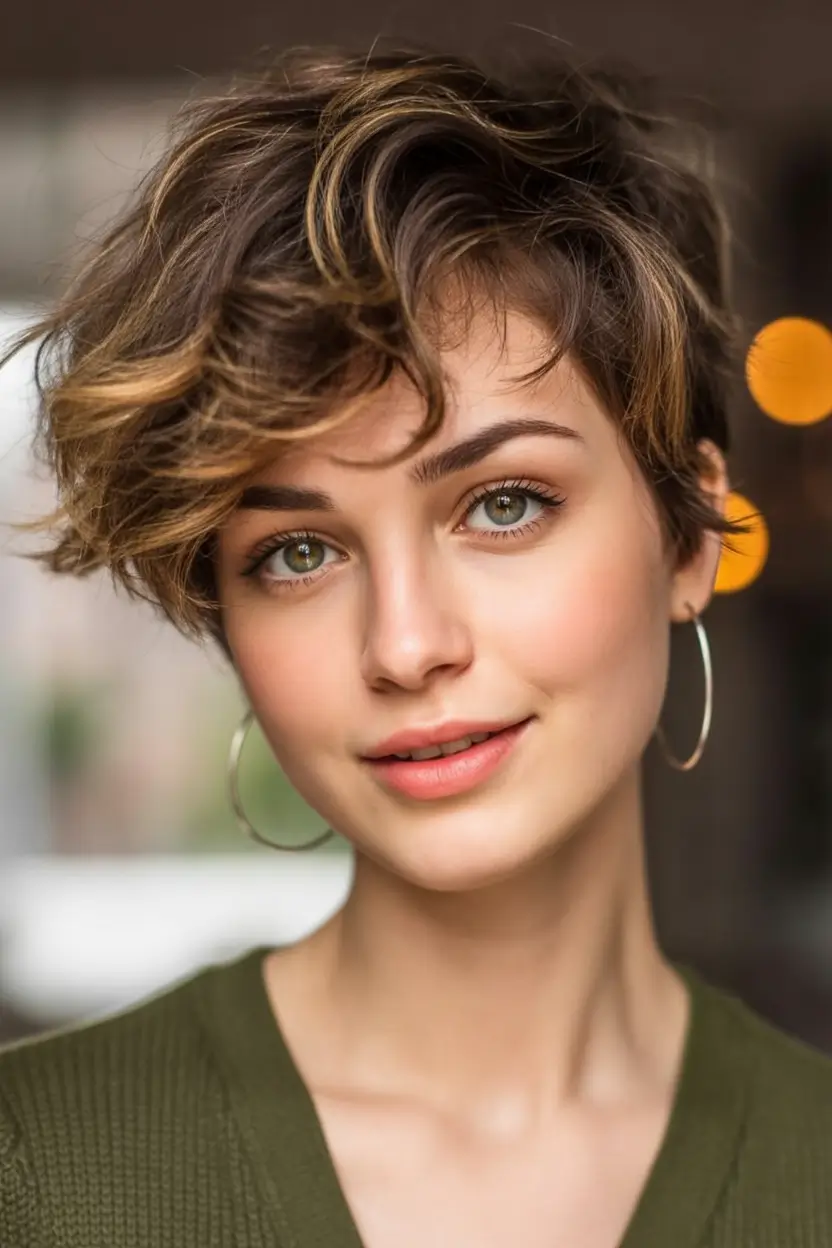 August haicuts Golden-Tipped Curly Pixie With Volume