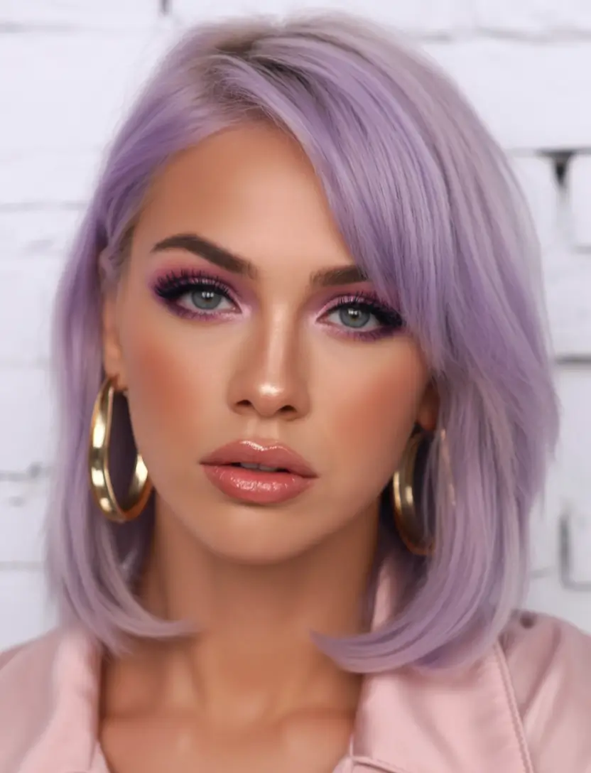 August haicuts Icy Lilac Lob With Sleek Finish