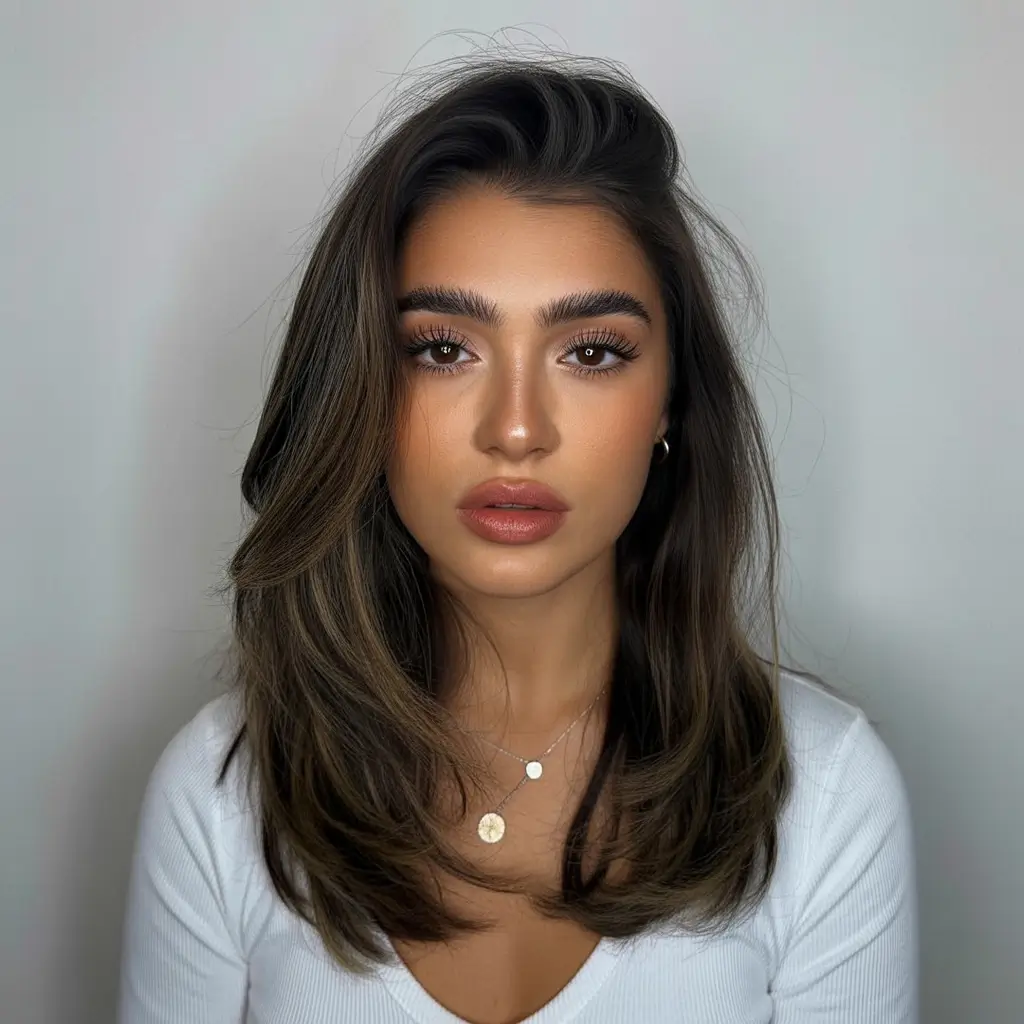 August haicuts Flipped Layers With a Sleek Middle Part