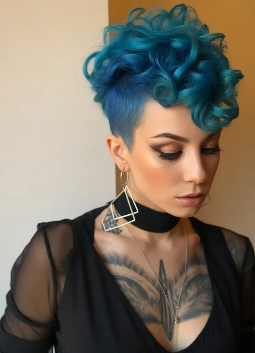 August haicuts Electric Blue Undercut With Spiral Volume