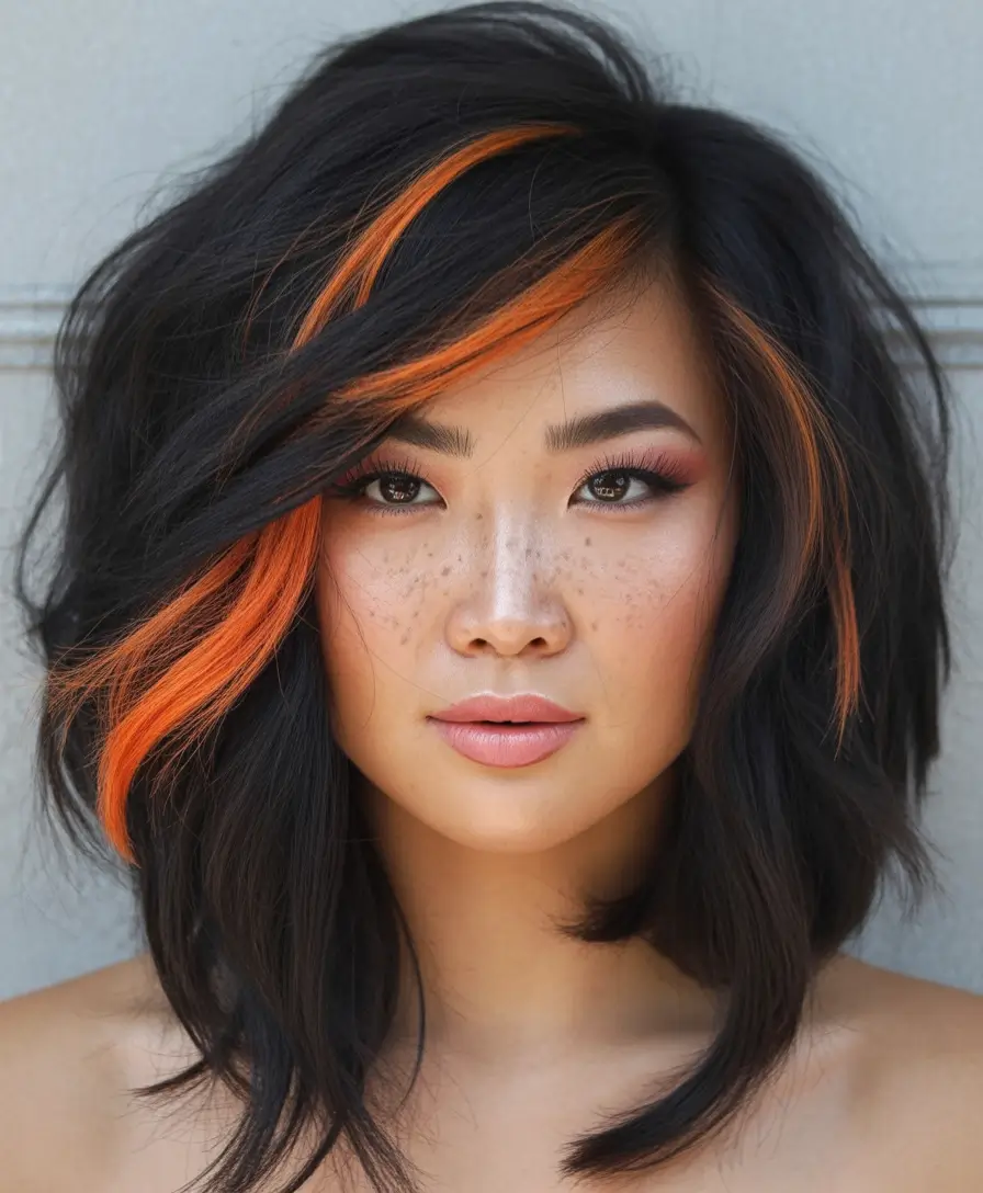 August haicuts Razor Bob With Fiery Orange Peekaboo Strands