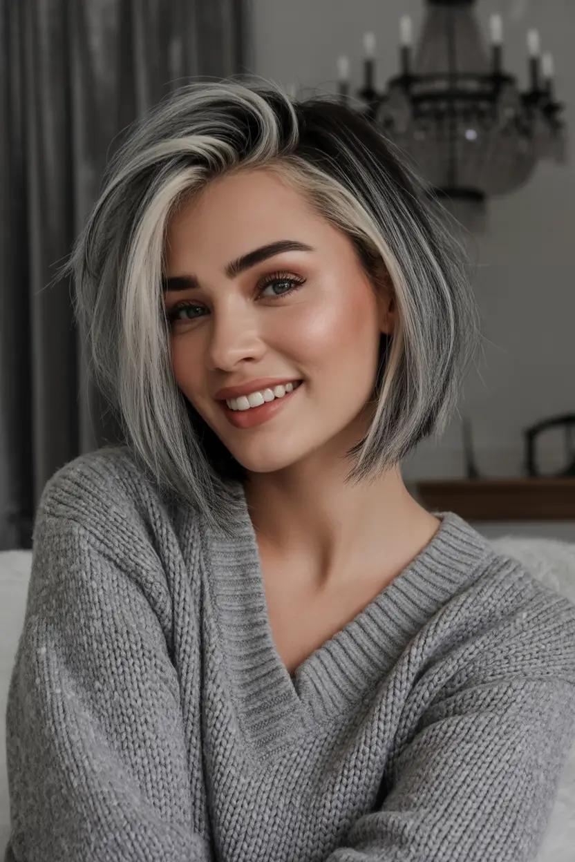 August haicuts Dimensional Ice-Luxe Bob With Dark Roots